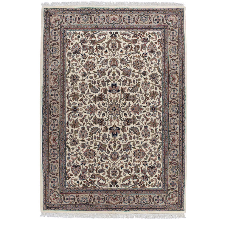 Handgefertigter Teppich Silberston in Beige