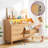 Natural Wood Rattan 6-Drawer Dresser With APP & Remote RGB LED Hutch Lighting-338060890