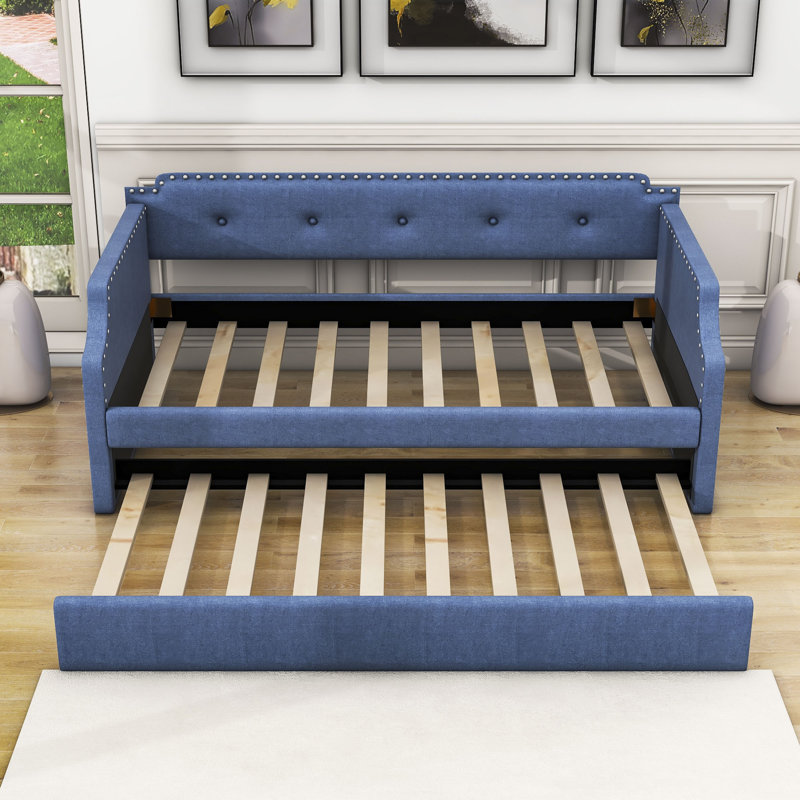Cafaro Twin Size Upholstered Daybed with Twin Size Trundle, Blue