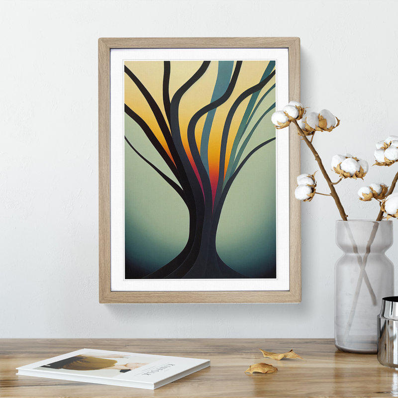 Splendid Abstract Tree No.2 - Wall Art, 34cm H x 25cm W x 2cm D, Oak Framed