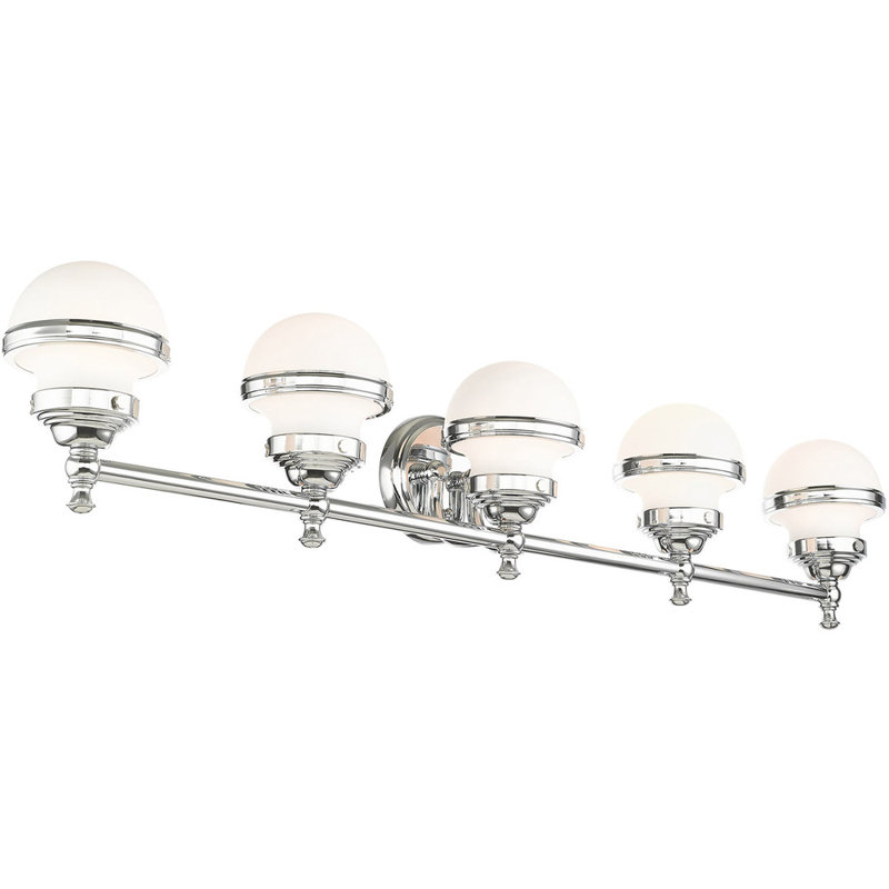 Oldwick Sleek 5-Light Polished Chrome Vanity with Satin Opal Glass