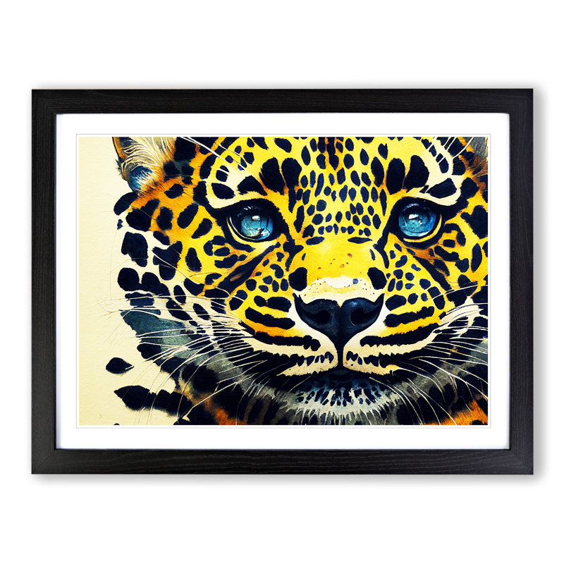 Watercolour Leopard Vol.2 - Single Picture Frame Print, Black, 46cm H x 64cm W x 2cm D