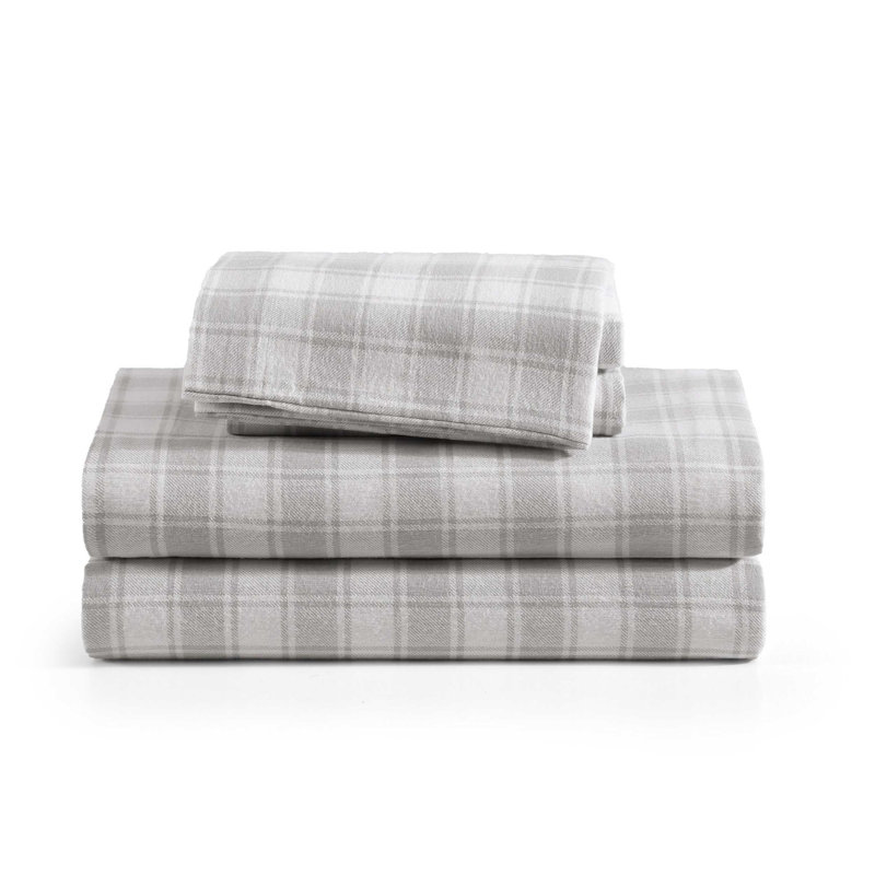 Ensemble de draps en flanelle de coton gris Tommy Hilfiger Mill Creek, Ensemble de draps pour lit simple avec 1 taie d'or