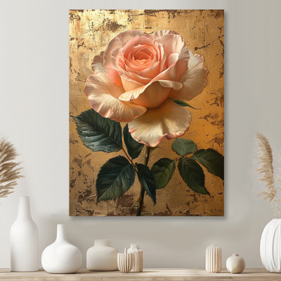 Rose rose rétro or - rose art mural salon