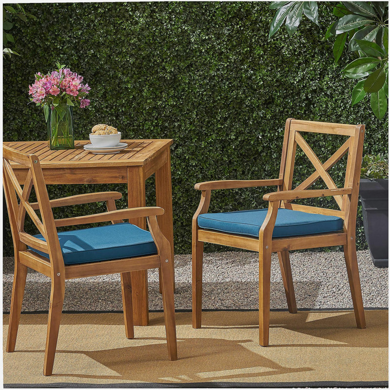 Chaise de salle à manger 2 pièces avec 2 coussins bleus Perla pour la cour, la piscine et le jardin