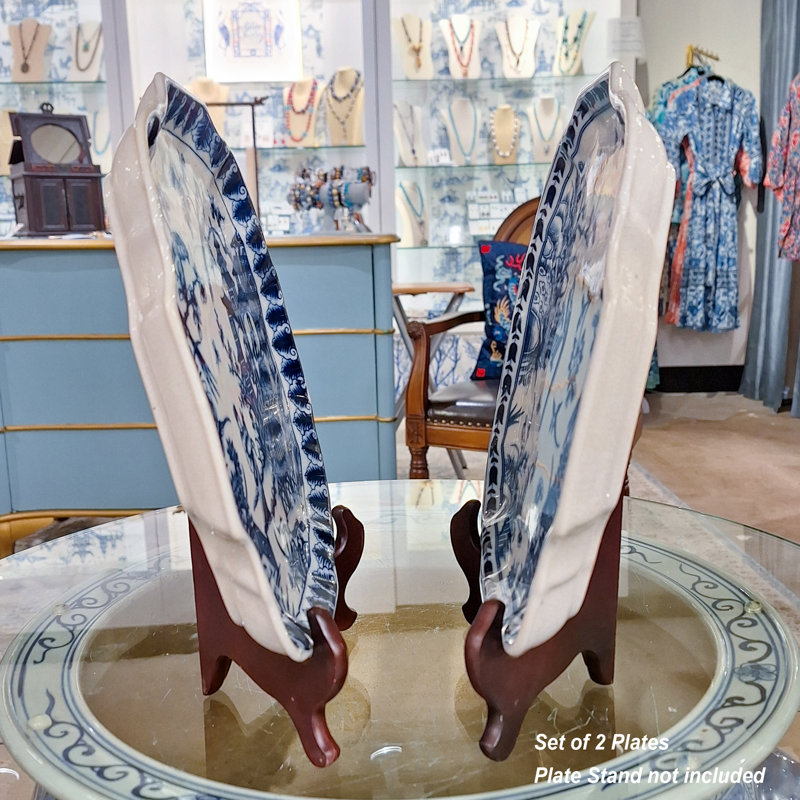 Blue And White Fleur Ceramic / Porcelain Decorative Plate Set