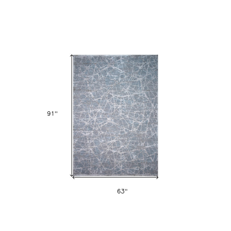 Tapis turquoise abstrait tissé à la machine 5 pi x 8 pi
