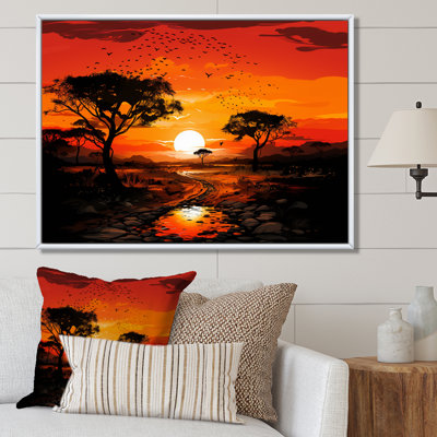 Arbre africain, safari au coucher du soleil - art mural Baobab