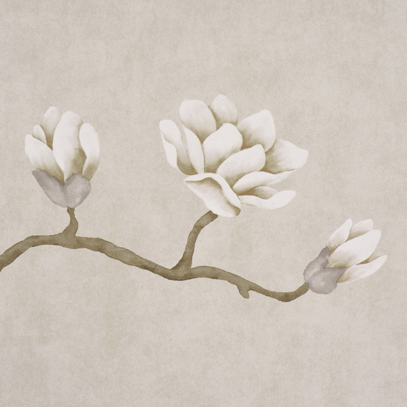 Magnolia Floral Non-Woven Wallpaper Roll, Grisaille