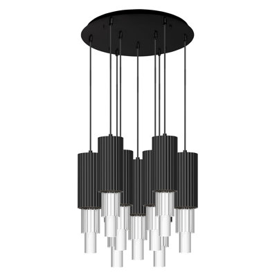 Luminaire suspendu multicolore en verre côtelé 9 lumières Dante 16 po Dante