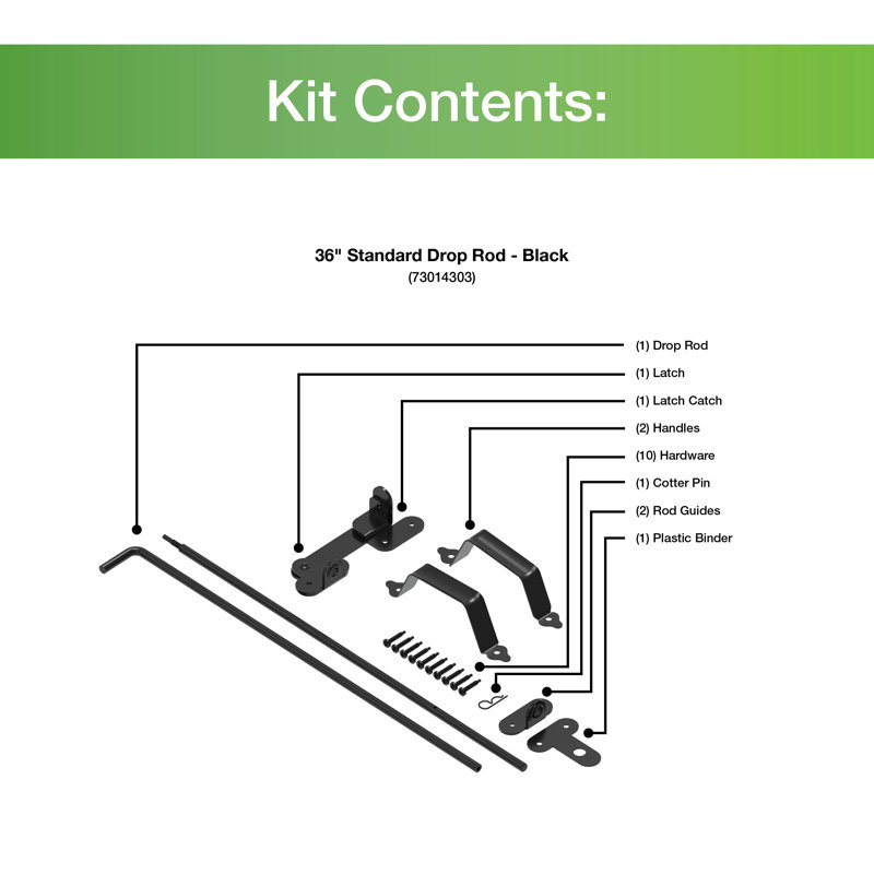 Black Steel Standard Drop Rod Gate Hardware Set