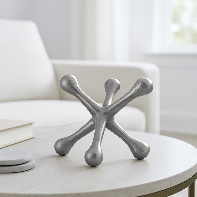 Sculpture abstraite géométrique en aluminium, Argent, H 5 po x l 8 po x P 9 po
