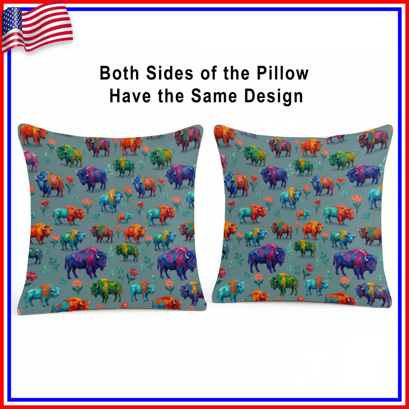 Coussins Rainbow Buffalo, 14 x 14 inches