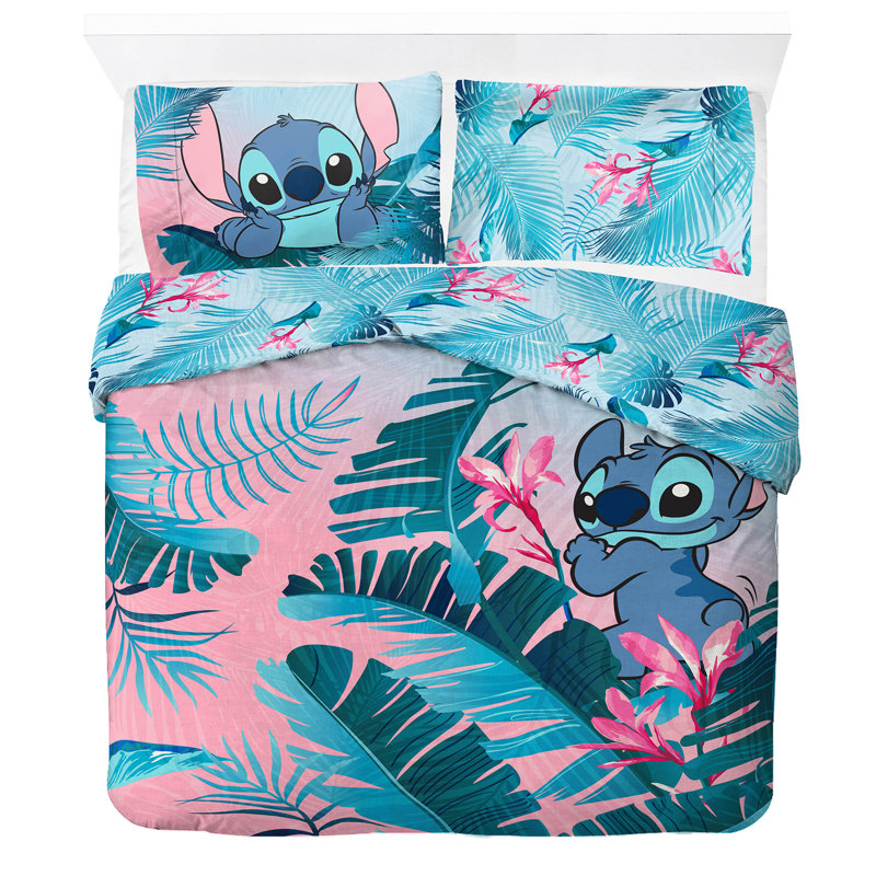 Disney Lilo & Stitch Floral 100% Cotton Double Duvet Cover Set