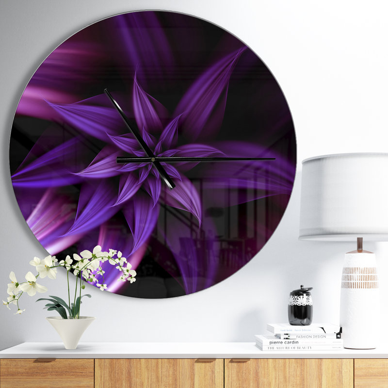 Fractale fleur mauve - horloge murale moderne, Moyen