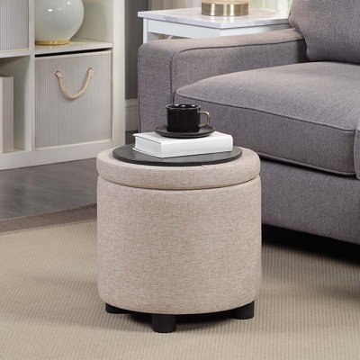 Ahl Arsy 15.75'' Wide Fabric Round Storage Ottoman with Reversible Tray Lid