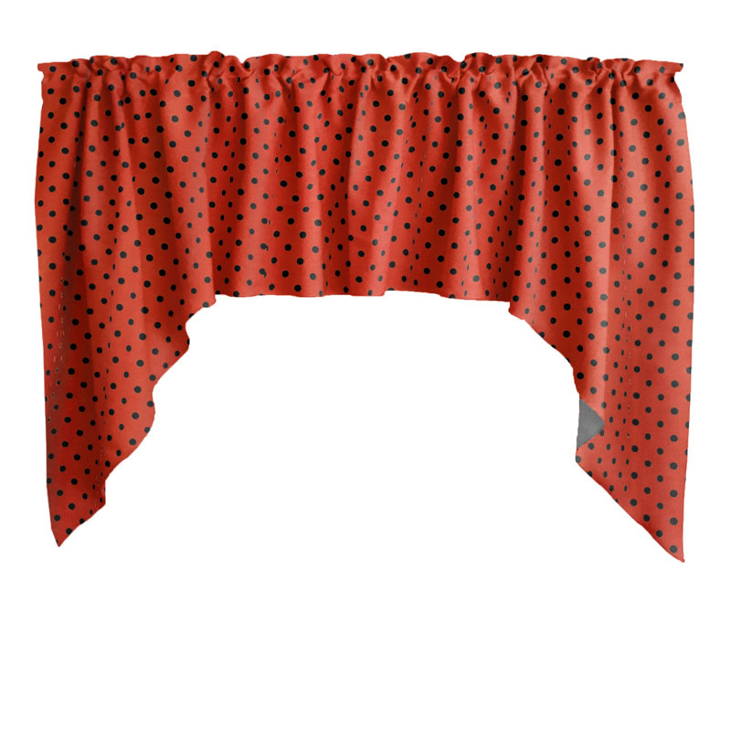 Cantonnière à pois en mélange de coton l 58 po, Rouge / noir