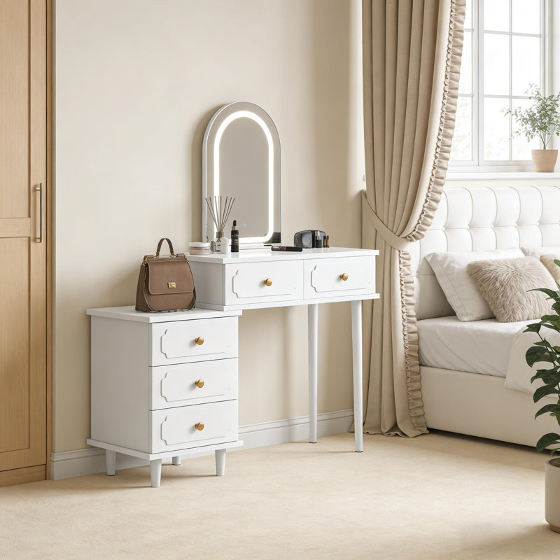 Meuble-lavabo de maquillage avec lumières et miroir pour chambre à coucher