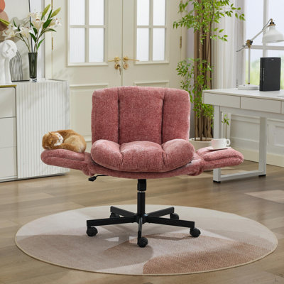 Chaise de bureau pivotante en chenille moderne, chaise de travail réglable en hauteur avec accoudoirs convertibles multi-positions, chaise de bureau double rembourrée confortable pour la maison, le bureau, la coiffeuse et le salon