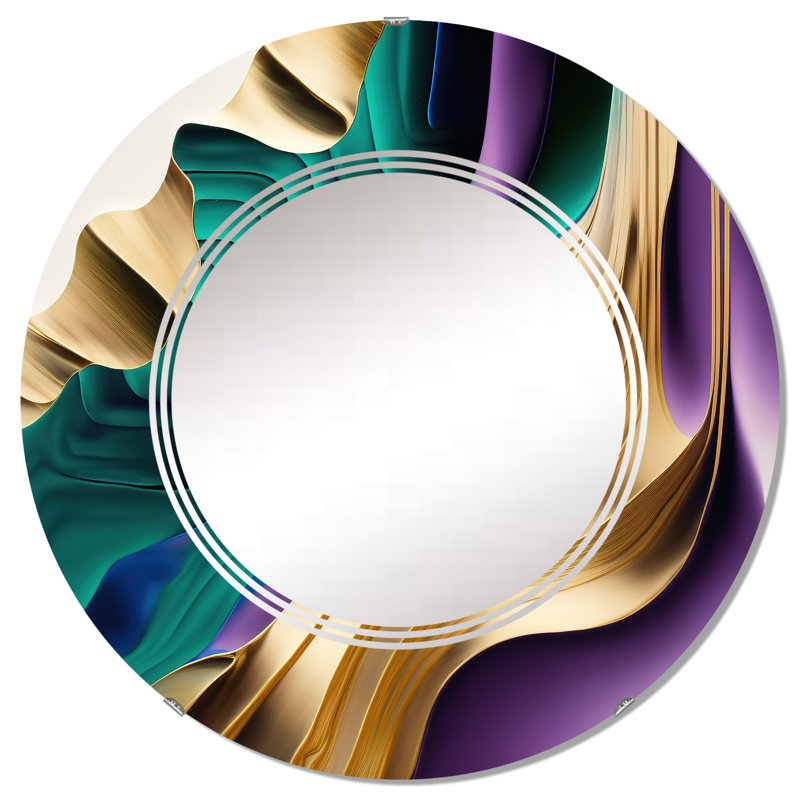 Miroir mural abstrait abstrait, violet et vert, 32 po x 32 po
