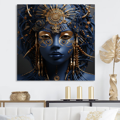 Femme tribale égyptienne dorée et bleue, reine I - art mural égyptien