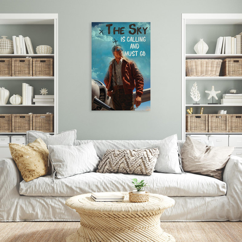 «Pilot The Sky Is Calling», reproduction d'art graphique sur toile tendue 1 pièce, H 36 po x l 24 po x P 1,25 po