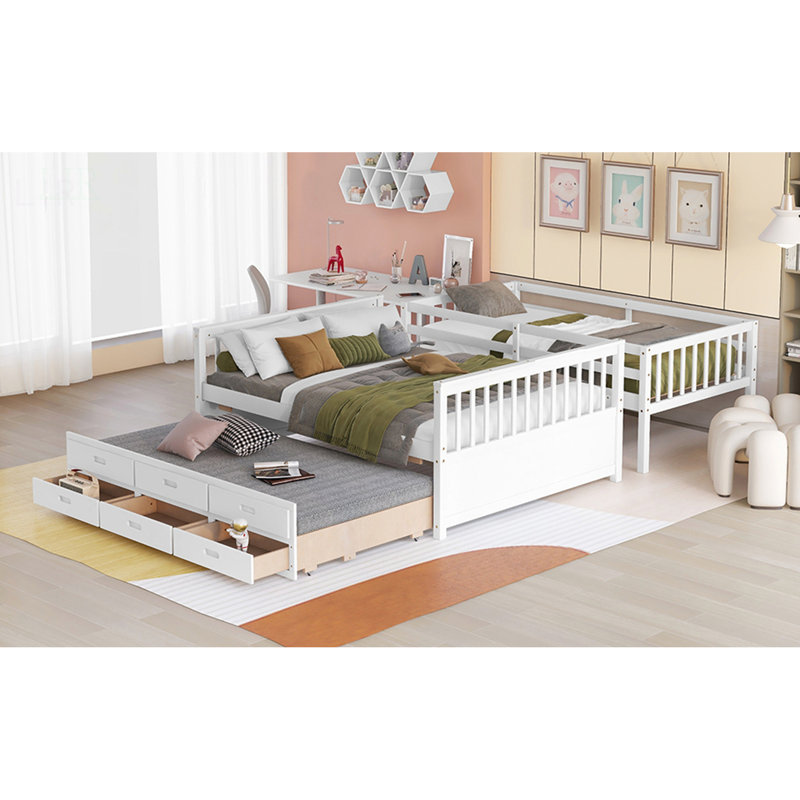Twin-Over-Full Bunk Bed With Twin Trundle And Drawers, Separable Design For Maximum Space Efficiency, White