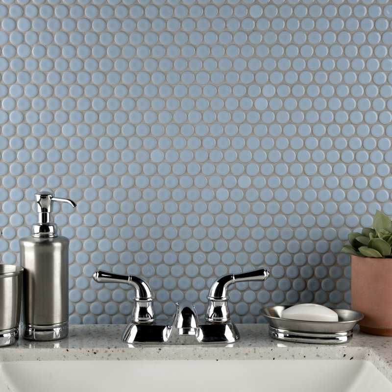 Hudson Penny Round .80" x .80" Porcelain Penny Round Mosaic Wall & Floor Tile, Sapphire