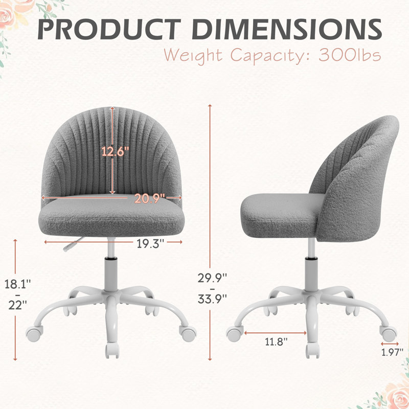 Task Chair  Velvet Make Up Chair Office Chair With Wheels, Grey, Gray
