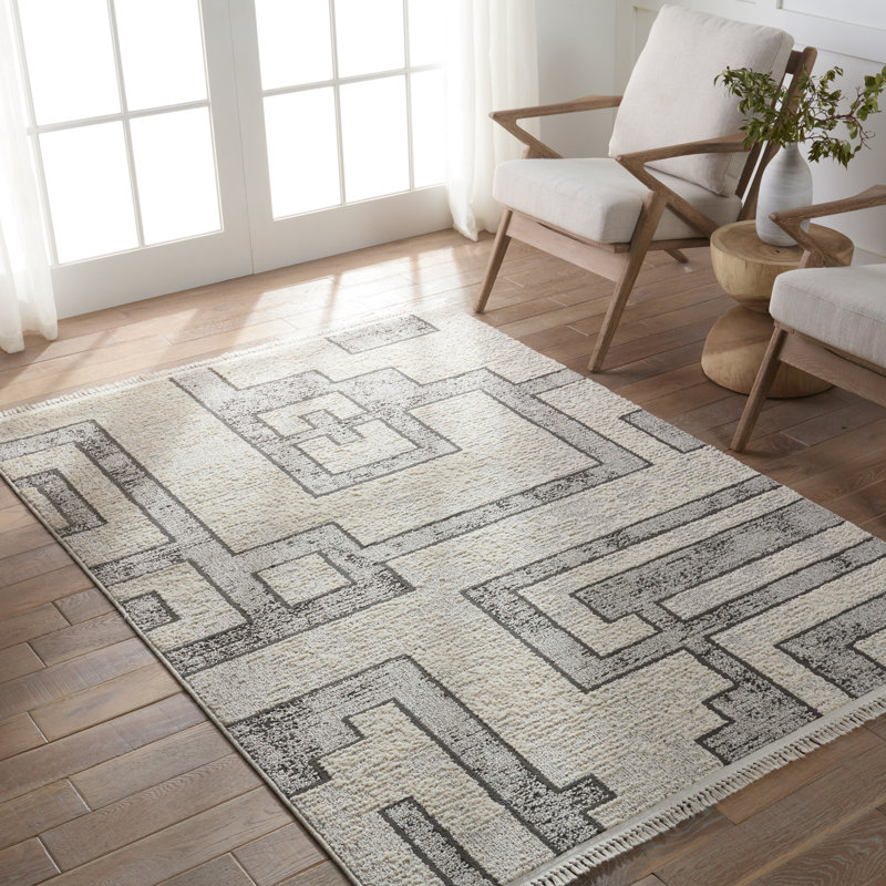Geometric Gray/Cream Rug, Rectangle 10' x 14'