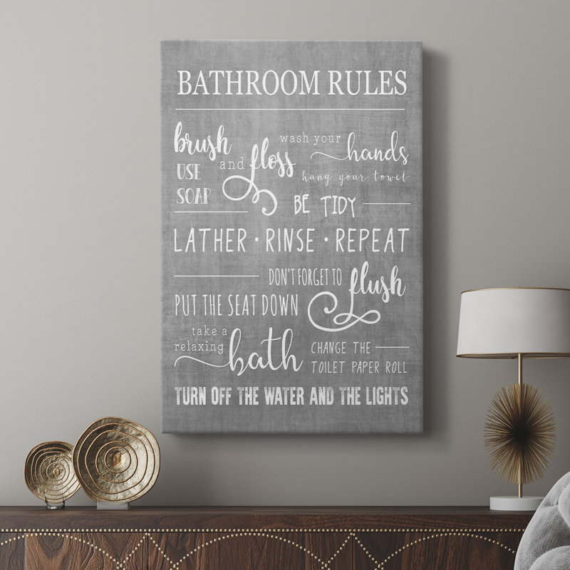 Neutral Bathroom Rules -Custom Wrapped Gallery Cavas, 48" H x 32" W