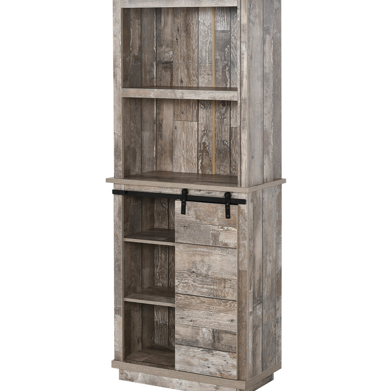 Armoire de cuisine rustique avec rangement et porte de grange coulissante rustique