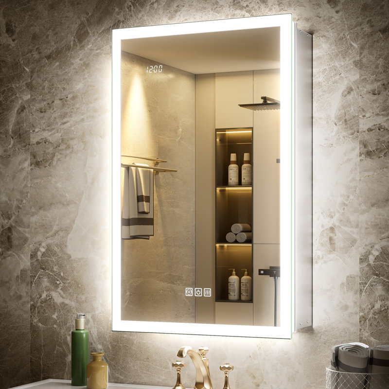 20X32" LED Medicine Cabinet With Double Lights-Front & Backlit, 155°Soft-Close Hinge,  Dimmable Lights, Outlet, Clock & Sensor Light, Anti-Fog