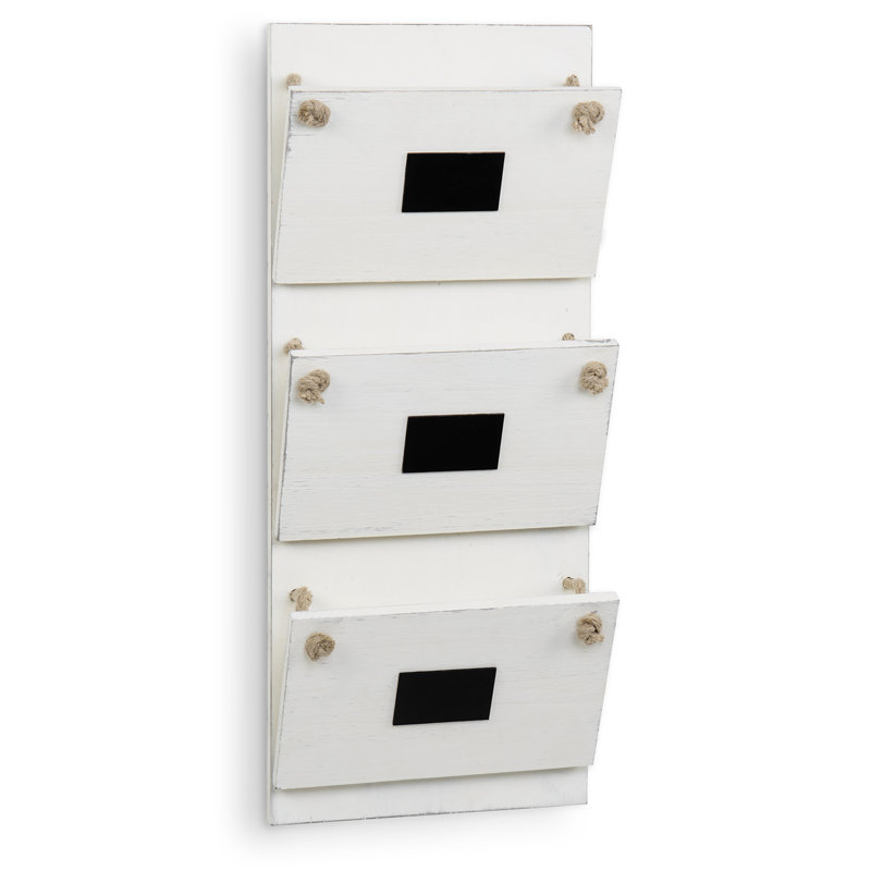 Wall 3-Slot Mounted Wood Organiser with Mail Storage, White