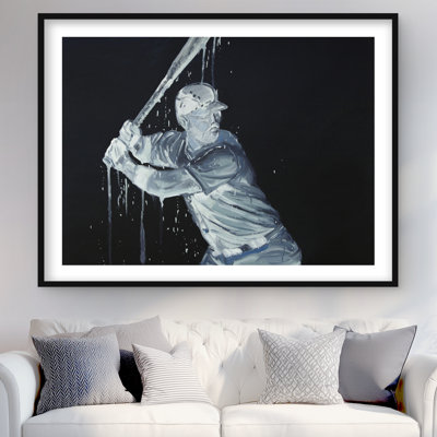 Joueur de baseball bleu, impression mat moderne encadrée | Décoration intérieure