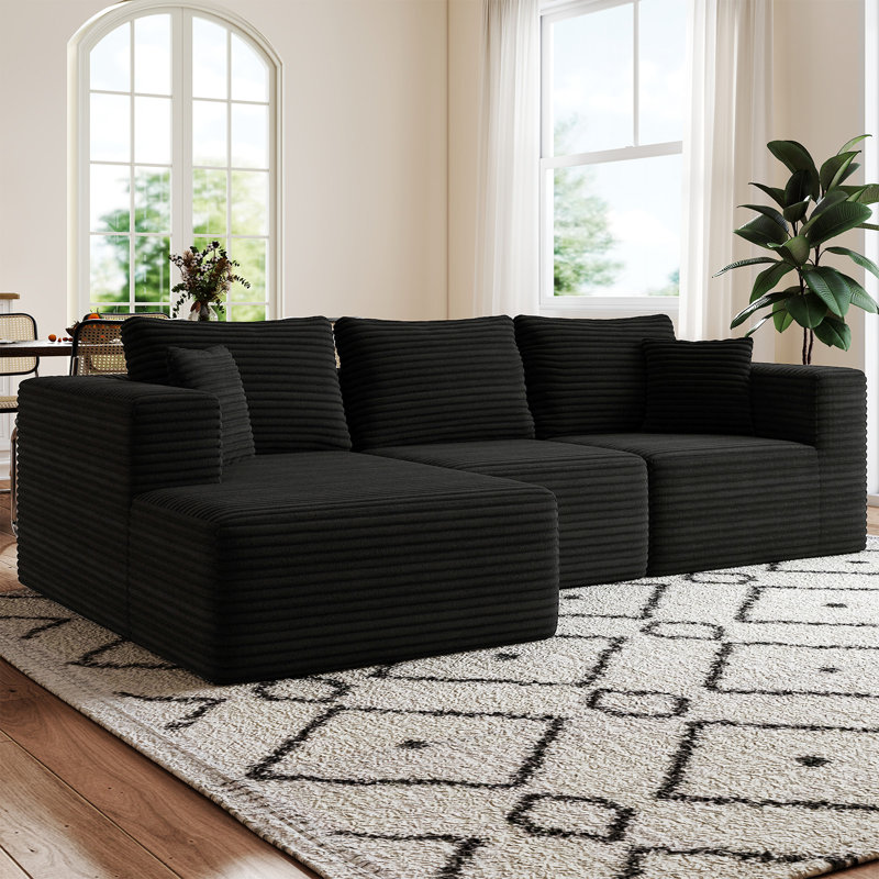 Canapé modulaire en forme de L 9 po x 9 pi, canapé en forme de L, 3 sièges modulaires en mousse à mémoire de forme pour pièce moyenne (noir, orienté vers la gauche)