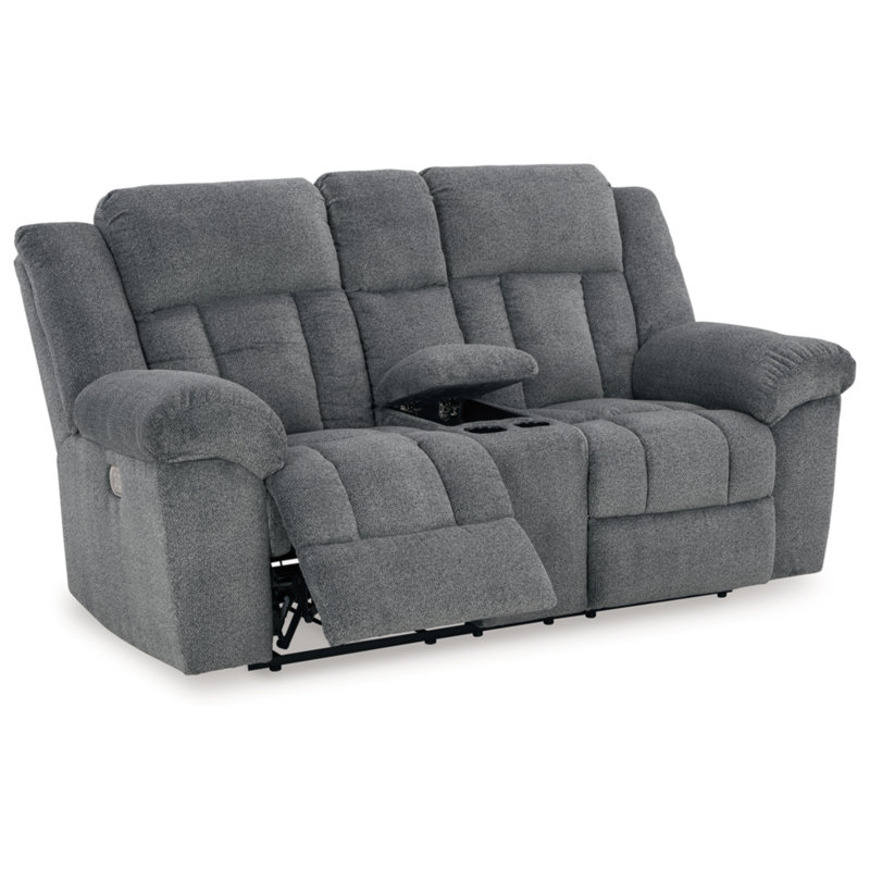 Gwendolyne 80'' Upholstered Power Reclining Loveseat, Grey Polyester