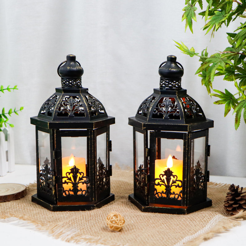 Set of 2 Vintage Decorative Lanterns 9.5" H Hanging Lantern, Black