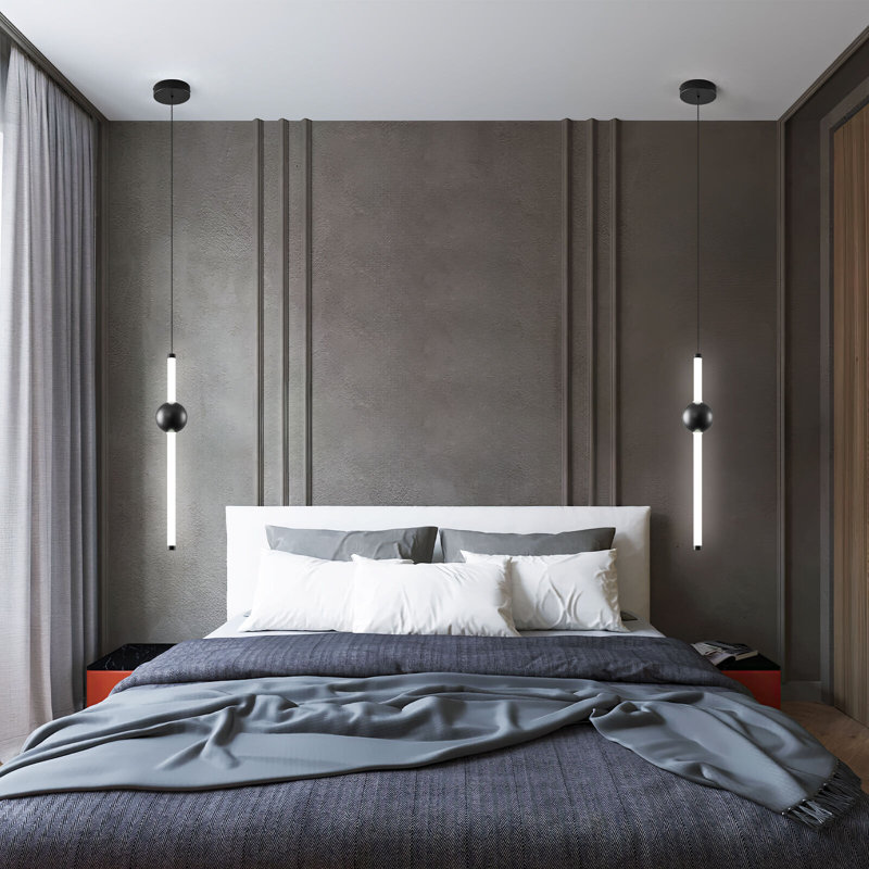 Luminaire suspendu moderne pour îlot de cuisine à DEL pour salle à manger, couloir, chambre à coucher, Noir mat, 2 lumières