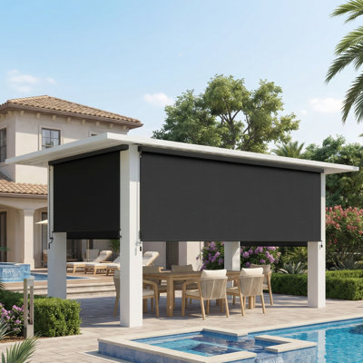 Store à enroulement extérieur sans cordon l 10 pi x H 8 pi, stores de patio intégrés avec tissu amélioré de 420 g / m² pour une protection contre les rayons UV et l'intimité à 95%, pare-soleil pour espaces intérieurs et extérieurs