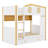 Wood Bunk Bed with House-Shaped Guardrails, Built-in Storage Shelves & Pull-Out Trundle-275788643