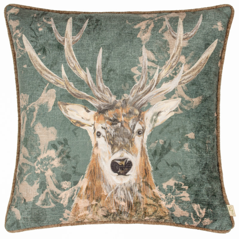 Avebury Stag Abstract Green Square Throw Cushion