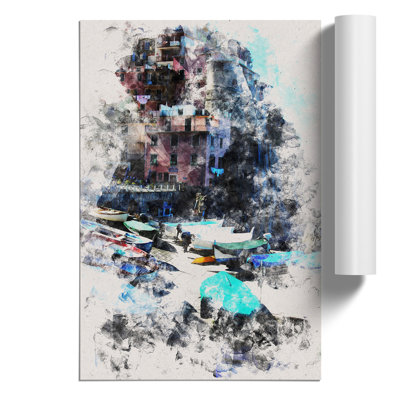 Cinque Terre in Italy Watercolour - Frameless Print