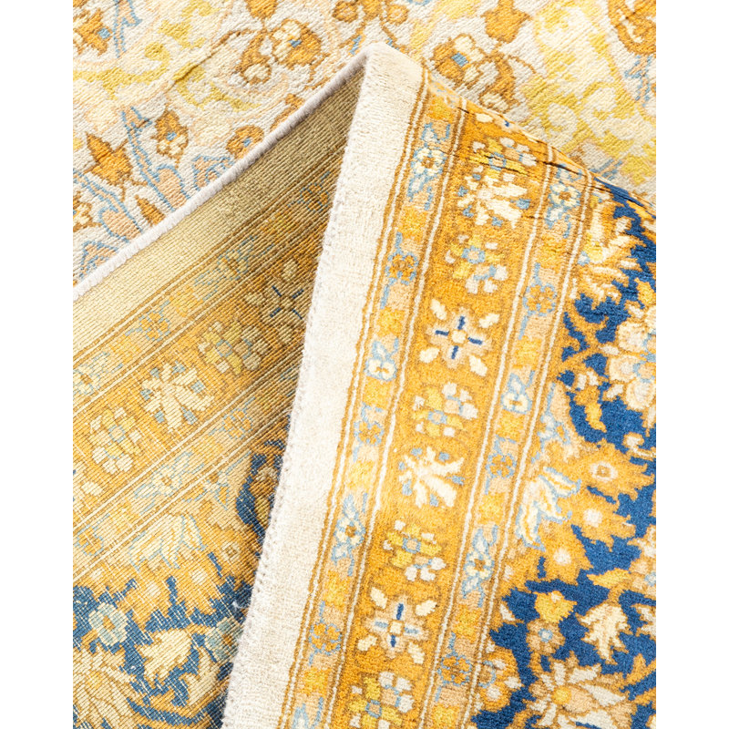 Tapis sable / bleu / blanc traditionnel noué à la main de conception unique 8 pi 2 po x 10 pi 2 po Keller
