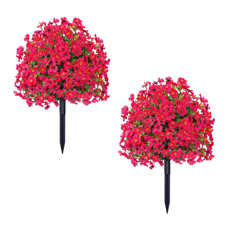 2 pièces de fleurs artificielles pour l'extérieur avec épi de sol et résistant aux rayons UV, Rouge