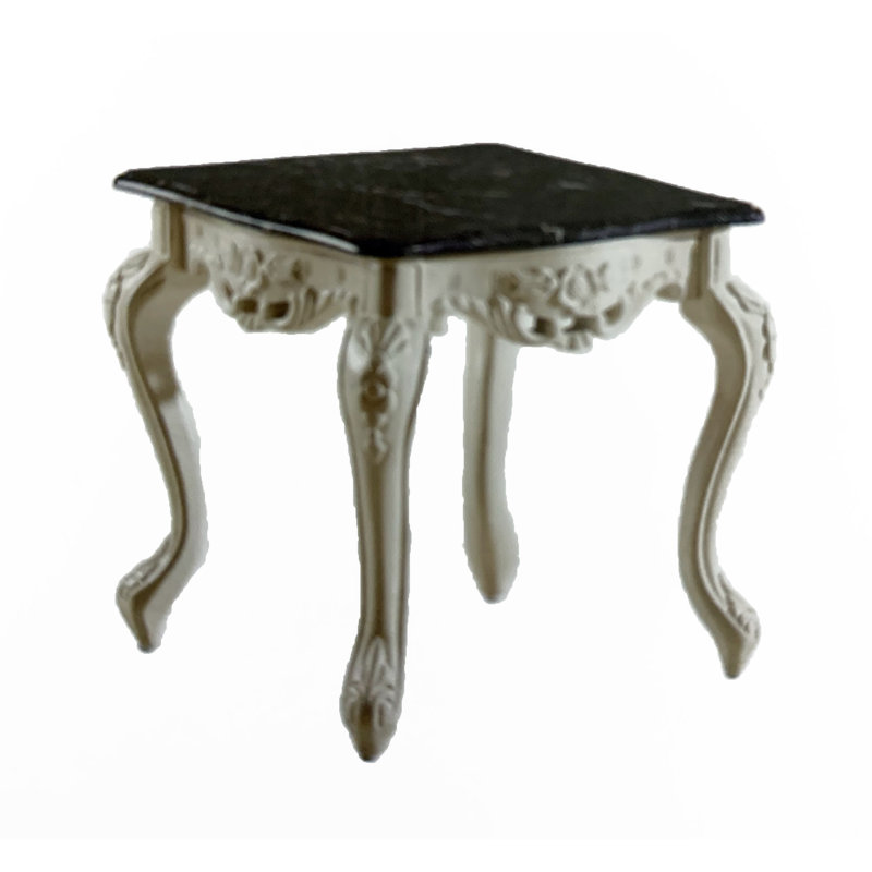 Plateau en marbre avec table de bout en bois massif, Noir, Argent antique