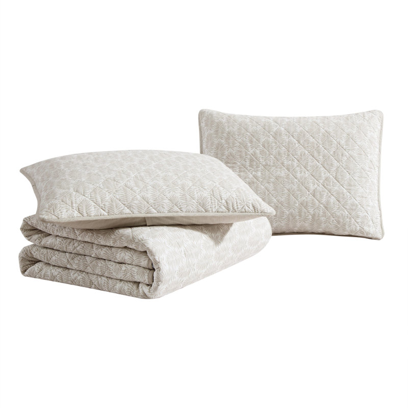 Fronds Quilt, King Quilt + 2 King Shams, Beige