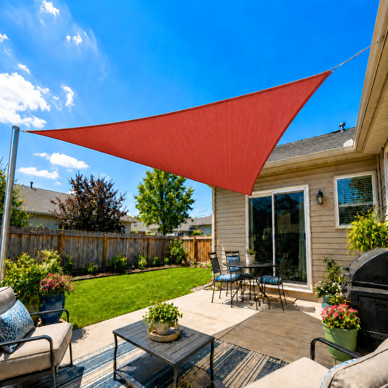 Colourtree Triangle Sun Shade Sail Canopy Fabric Cloth Screen, Water Permeable & UV Block UPF50, Red