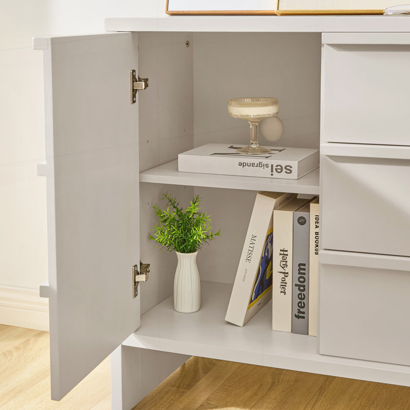 Buffet Mid-Century moderne avec rangement, White