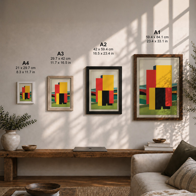 Stacked Geometry Geometric - Framed Print, A1 - 84.1 x 59.4 cm, Oak